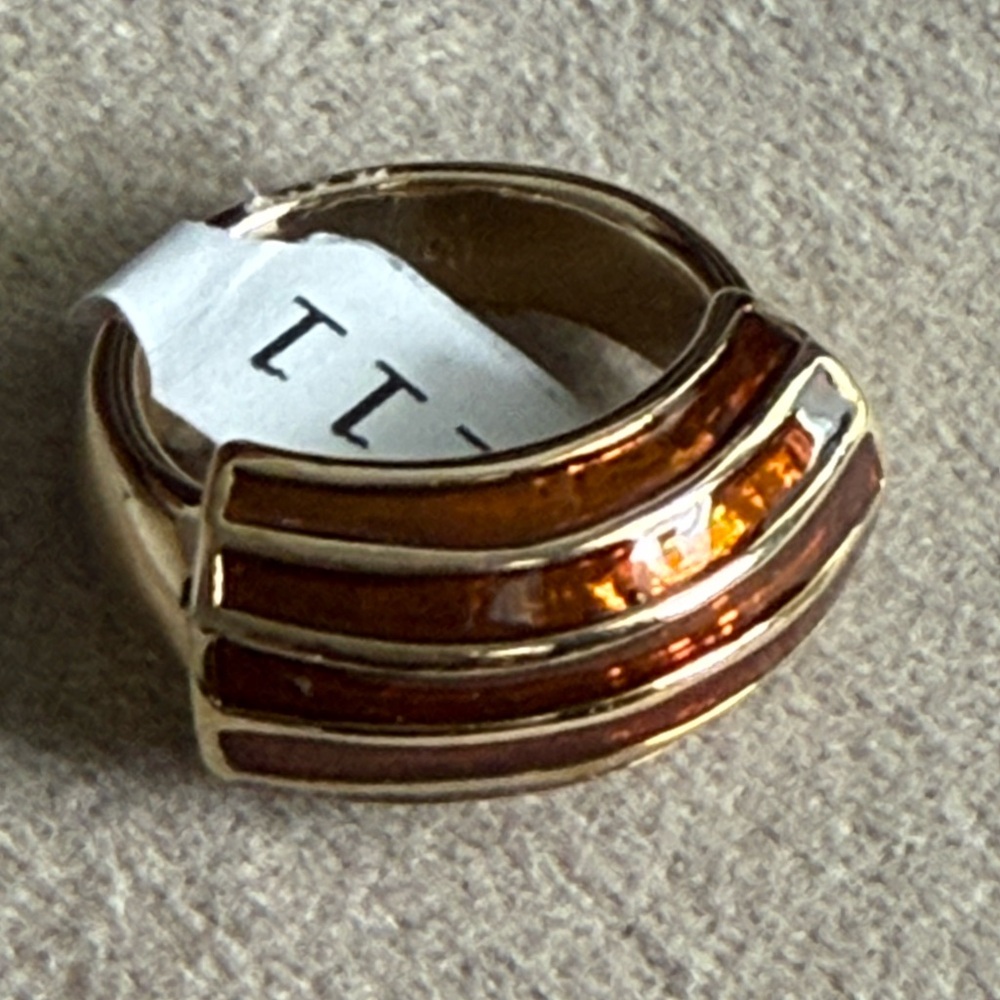 Gold-Tone Brown Enamel Statement Ring